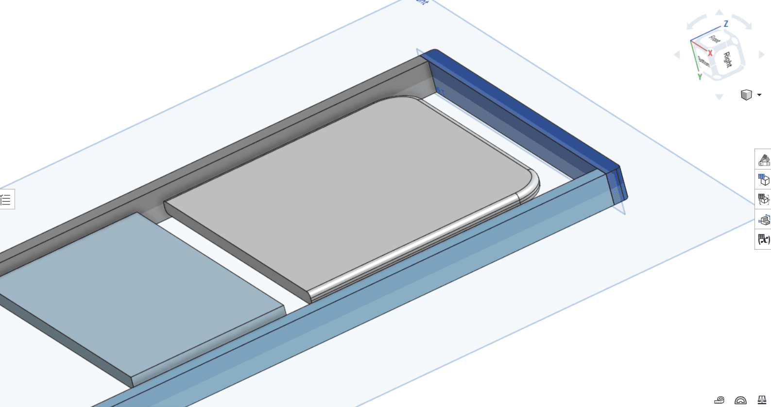 Isometric 3D CAD model of a slotted mechanical bracket